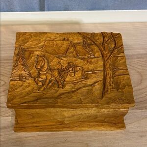 Wooden Box Carved Folk Art Adrien Arpin Quebec Canada St. Hyacinthe  1950s
